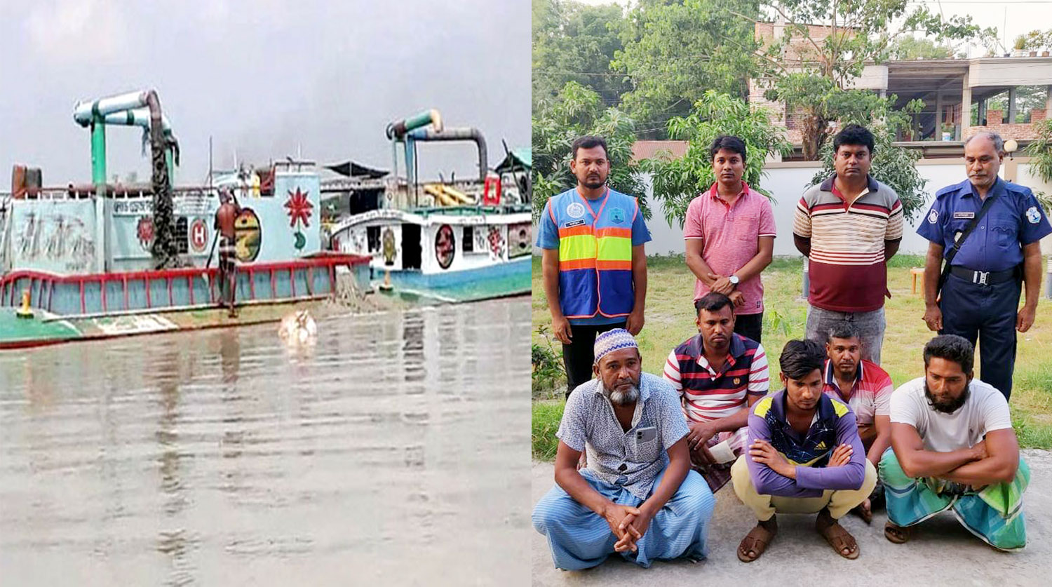 মতলব উত্তরে মেঘনা নদীতে ড্রেজার ও বাল্কহেড জব্দ, ১৫ জনের দল।