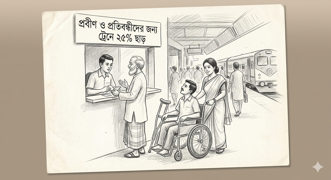 রেল টিকিটে ২৫% ছাড় পাবেন প্রবীণ ও প্রতিবন্ধীরা, থাকছে শর্ত