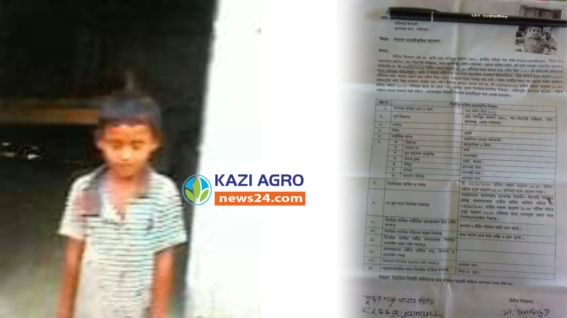 সুন্দরগঞ্জে ৬ বছরের শিশু নিখোঁজ,থানায় ডায়েরি।